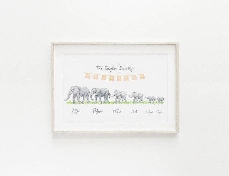 Elephant Family Personalized Canvas - Custom Wall Art For Living Room - Thoughtful Family And Christmas Gift