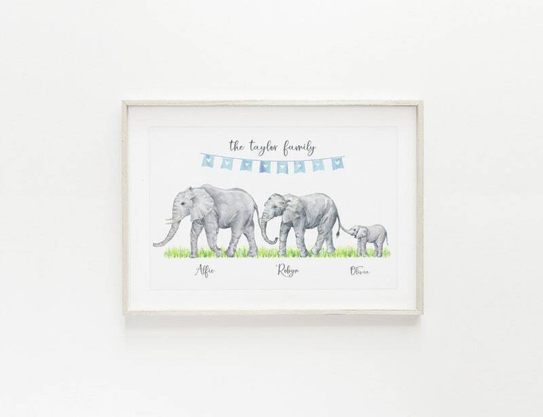 Elephant Family Personalized Canvas - Custom Wall Art For Living Room - Thoughtful Family And Christmas Gift