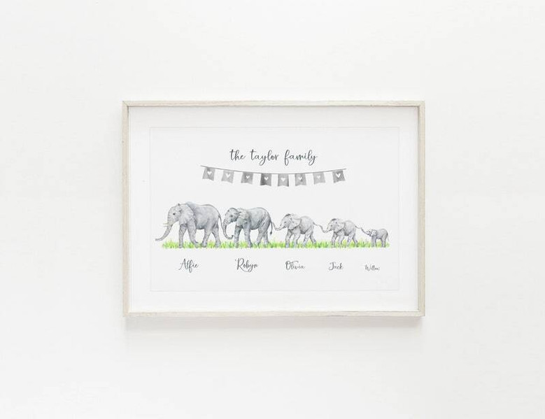 Elephant Family Personalized Canvas - Custom Wall Art For Living Room - Thoughtful Family And Christmas Gift