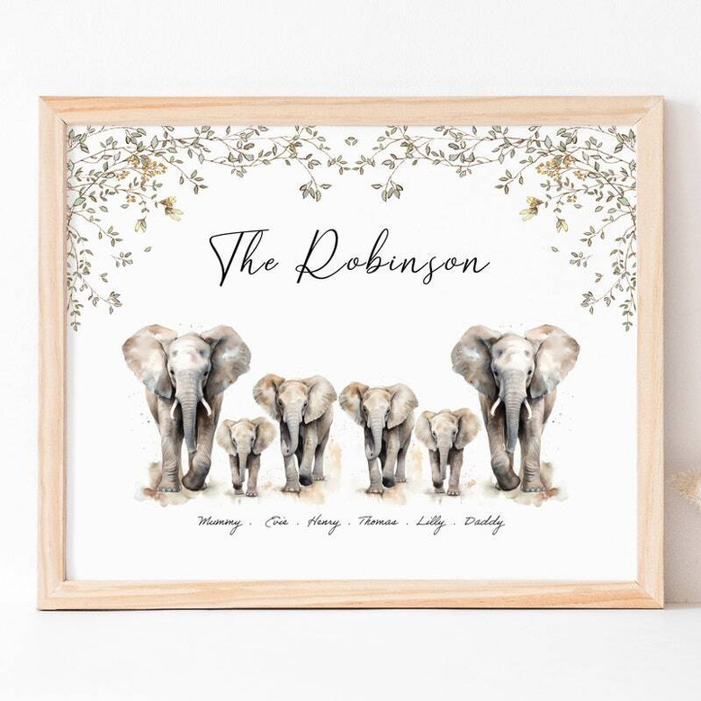 Custom Elephant Family Canvas Portrait - Unique Gift For Families & Animal Lovers