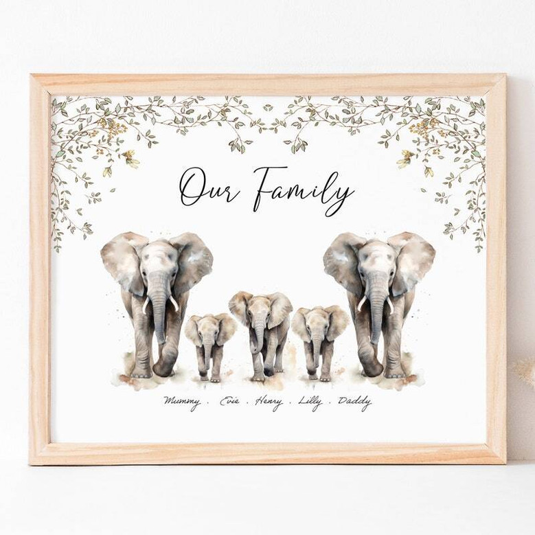 Custom Elephant Family Canvas Portrait - Unique Gift For Families & Animal Lovers