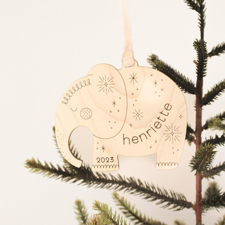 Custom Elephant Family Wooden Ornament For Christmas - Personalized Jungle Animal Holiday Keepsake