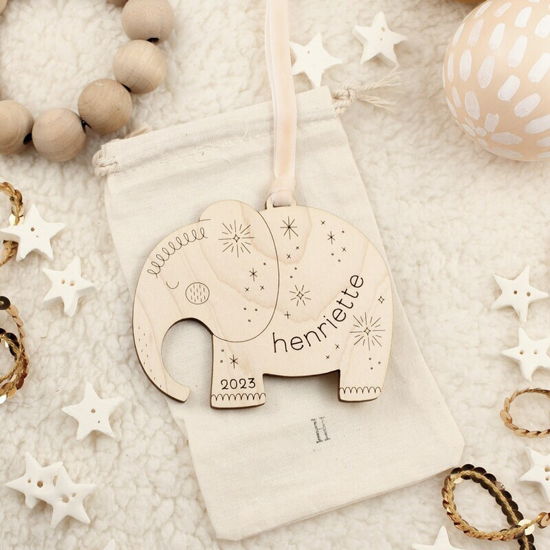 Custom Elephant Family Wooden Ornament For Christmas - Personalized Jungle Animal Holiday Keepsake