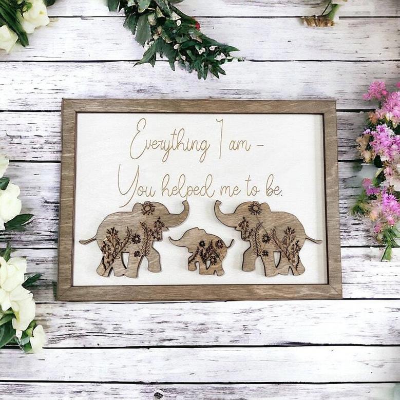 Heartfelt Personalized Elephant Family Wood Sign For Parents - Mother's Day, Father's Day, Wedding Keepsake