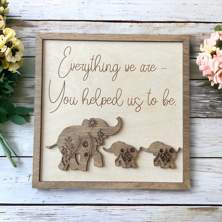 Heartfelt Personalized Elephant Family Wood Sign For Parents - Mother's Day, Father's Day, Wedding Keepsake