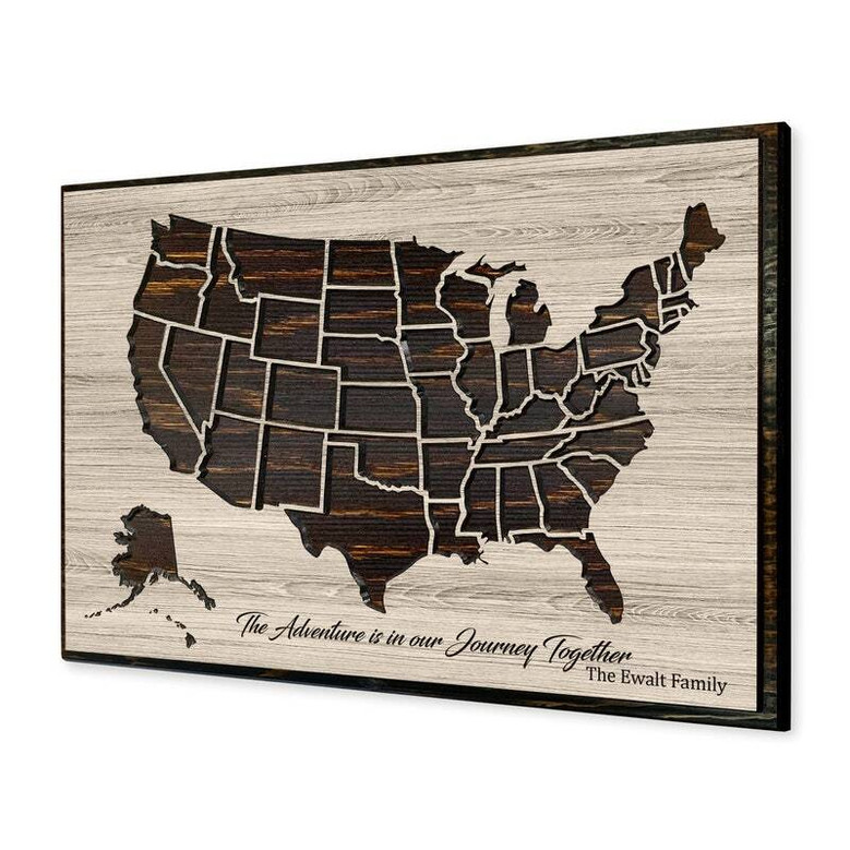 Interactive Family Travel Map Canvas - Vacation Theme Wall Art - Adventure Journey Gift