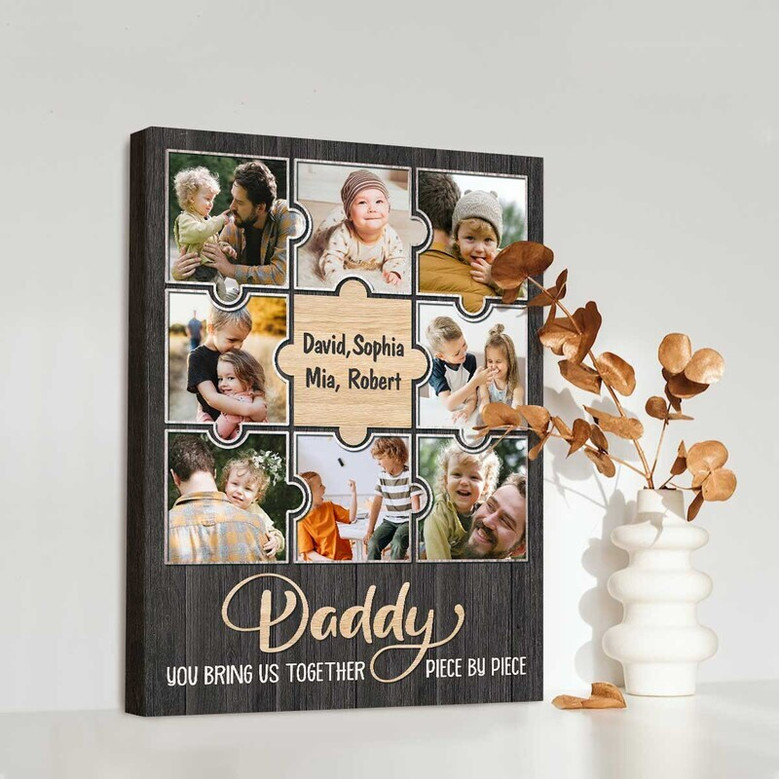 Personalized Puzzle Photo Collage Canvas For Father's Day - Perfect Gift For Daddy, Husband
