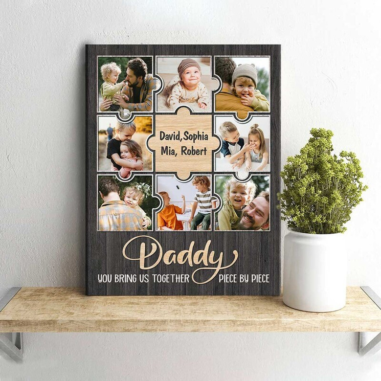 Personalized Puzzle Photo Collage Canvas For Father's Day - Perfect Gift For Daddy, Husband