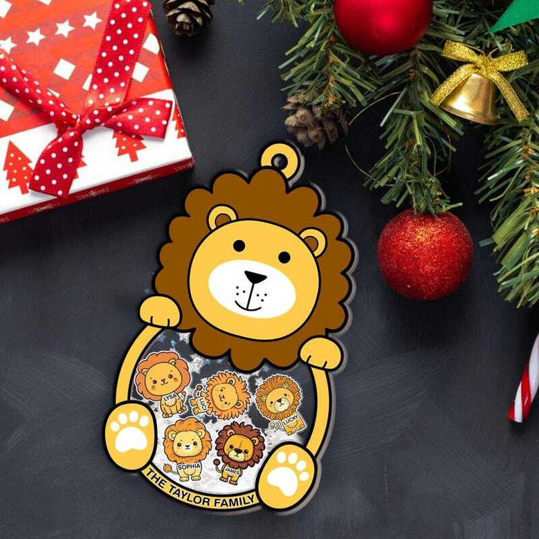 Heartfelt Lion Family Shaker Ornament - Custom Christmas Gift For Families