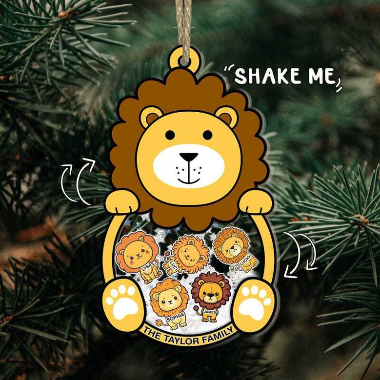 Heartfelt Lion Family Shaker Ornament - Custom Christmas Gift For Families