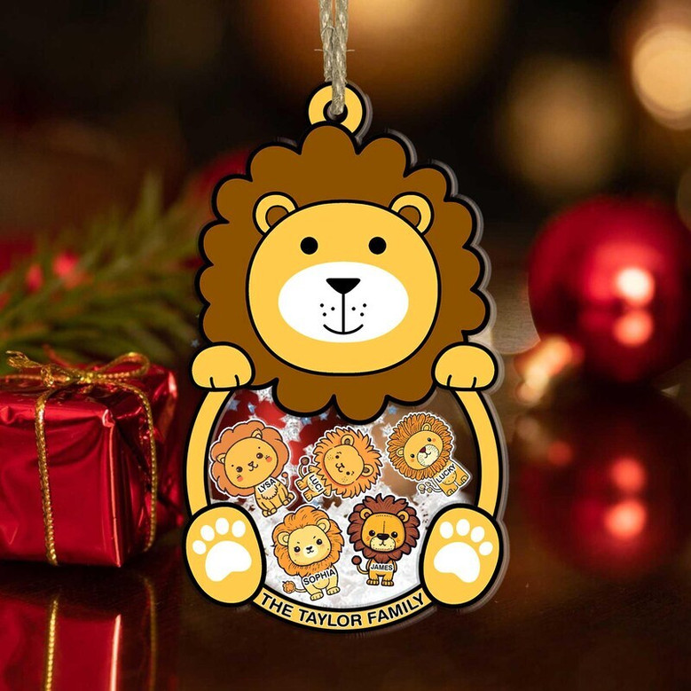 Heartfelt Lion Family Shaker Ornament - Custom Christmas Gift For Families