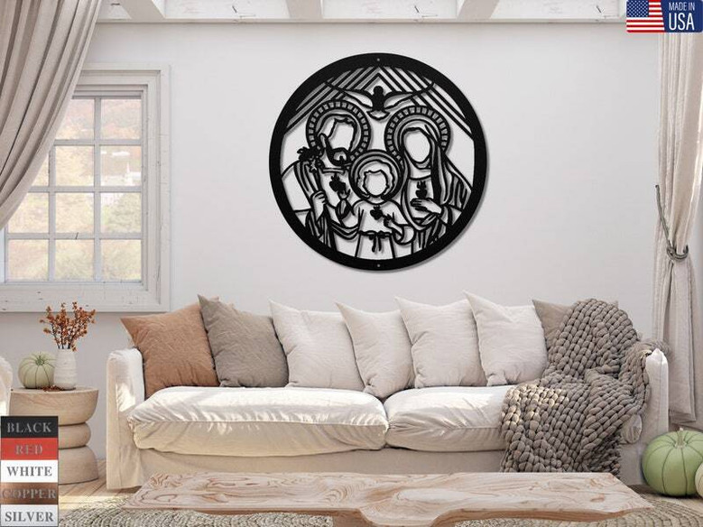 Religious Holy Family Metal Sign With Sacred Hearts