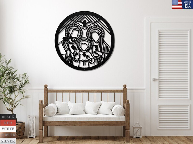 Religious Holy Family Metal Sign With Sacred Hearts
