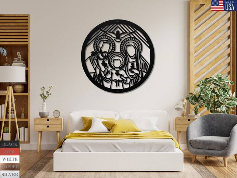 Religious Holy Family Metal Sign With Sacred Hearts
