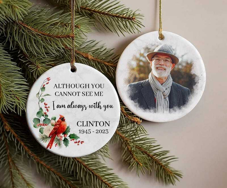 Heartfelt Sympathy Gift: Custom Photo Memorial Ornament For Dad - In Loving Memory Keepsake, Thoughtful Remembrance