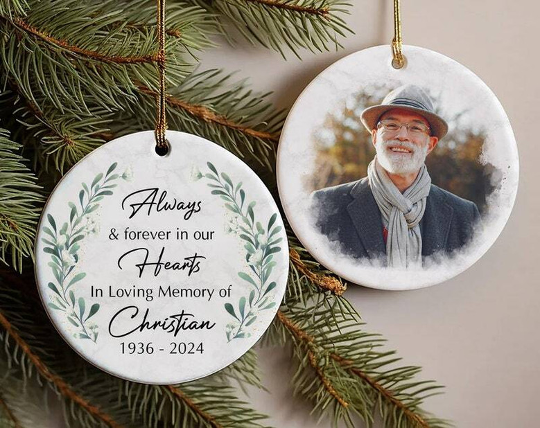 Heartfelt Sympathy Gift: Custom Photo Memorial Ornament For Dad - In Loving Memory Keepsake, Thoughtful Remembrance