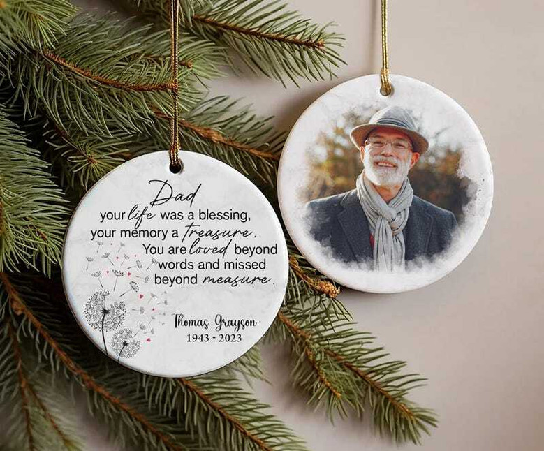 Heartfelt Sympathy Gift: Custom Photo Memorial Ornament For Dad - In Loving Memory Keepsake, Thoughtful Remembrance