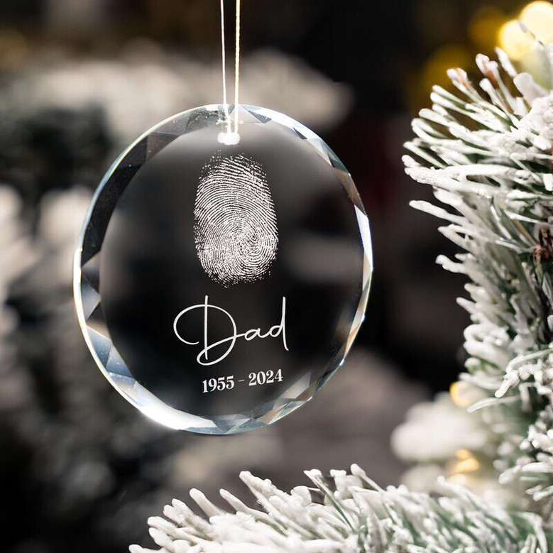 Engraved Fingerprint Memorial Ornament - Personalized Sympathy Gift For Dad's Memory - Thoughtful Christmas Keepsake