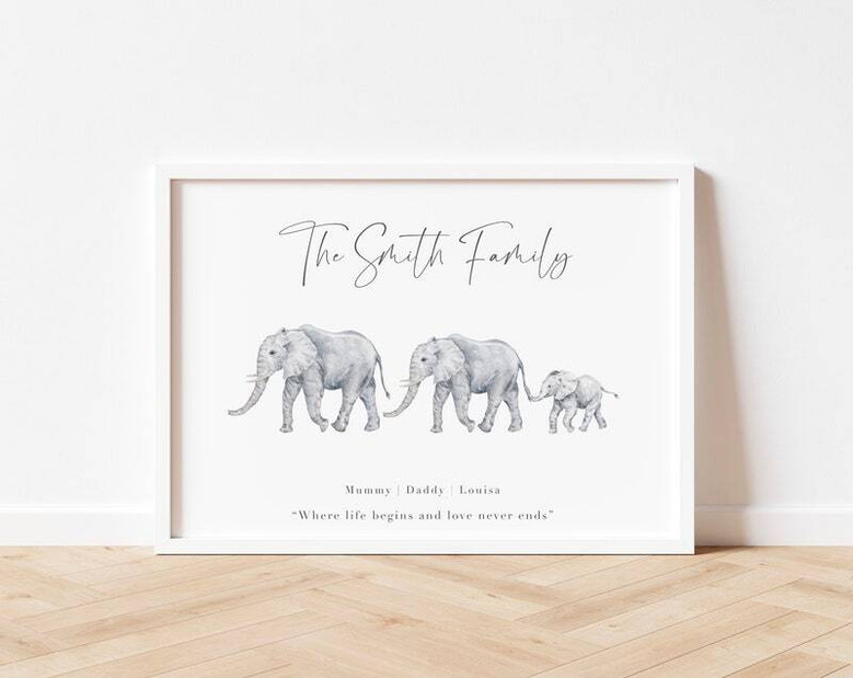 Thoughtful Elephant Family Canvas Gift For Mom - Personalized Art For Mother's Day And New Baby