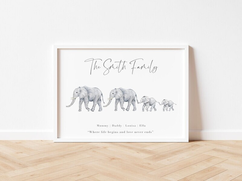 Thoughtful Elephant Family Canvas Gift For Mom - Personalized Art For Mother's Day And New Baby