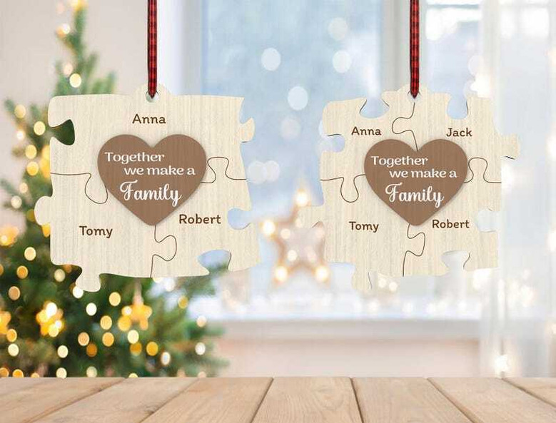 Personalized Together We Make A Family Wooden Ornament For Christmas Gift - Heartfelt Family Puzzle Design