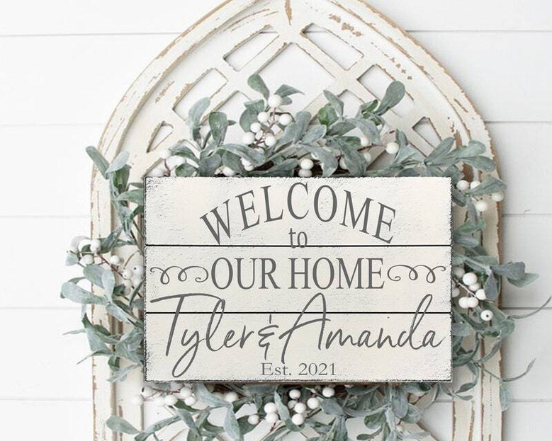 Welcome Family Sign Personalized Canvas For Wedding, Housewarming Or Anniversary Gift