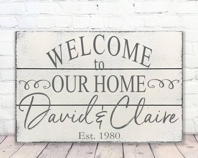 Welcome Family Sign Personalized Canvas For Wedding, Housewarming Or Anniversary Gift