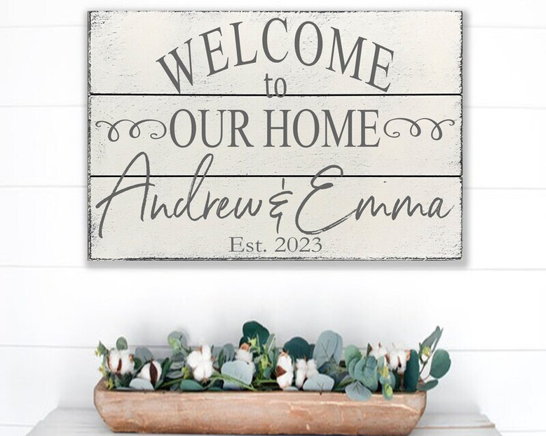 Welcome Family Sign Personalized Canvas For Wedding, Housewarming Or Anniversary Gift