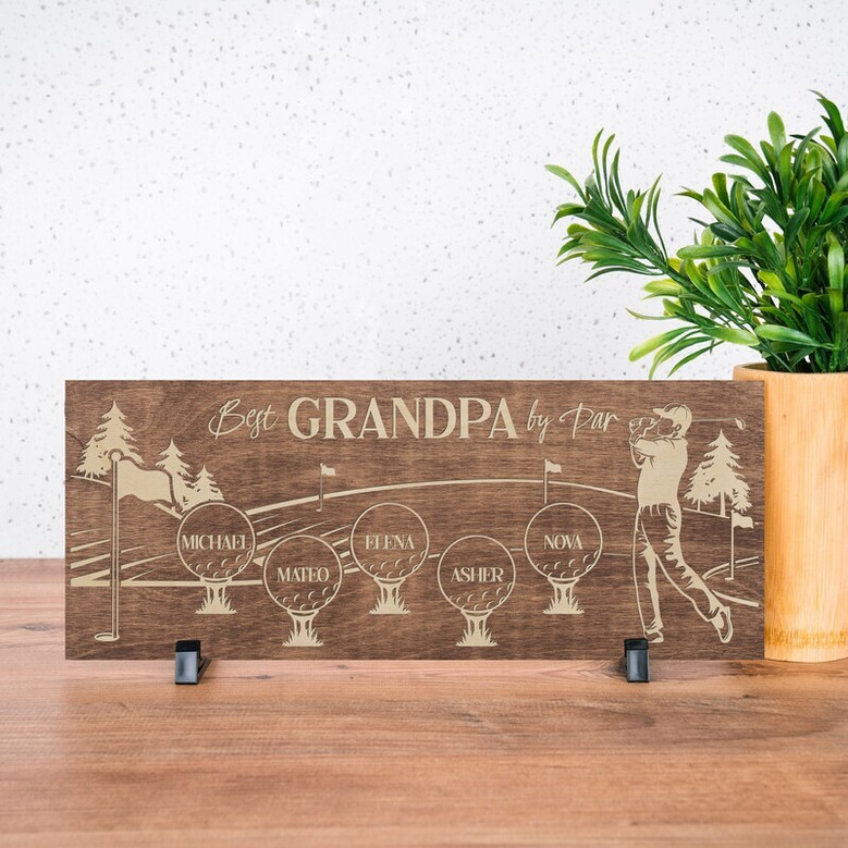 Best Dad By Par wooden golf sign, personalized from daughter, farmhouse style wall art for Dad’s man cave, study, or entryway