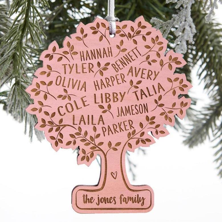 Heartfelt Family Tree Ornament Custom Wood Design For Christmas Gifts