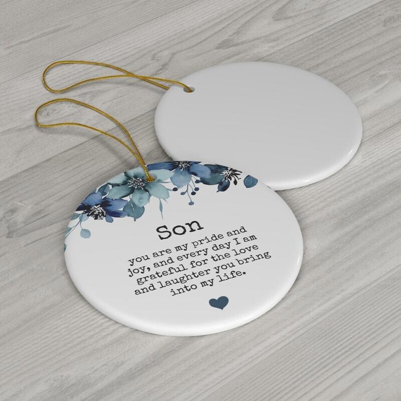 Heartfelt Mother Son Ceramic Ornament - Circle Or Heart Shaped Christmas Keepsake For Boys And Teens Gift