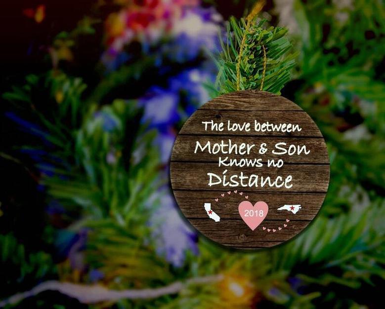 Personalized Mother Son Ornament For Christmas - Custom State Design, Heartfelt Mom Gift