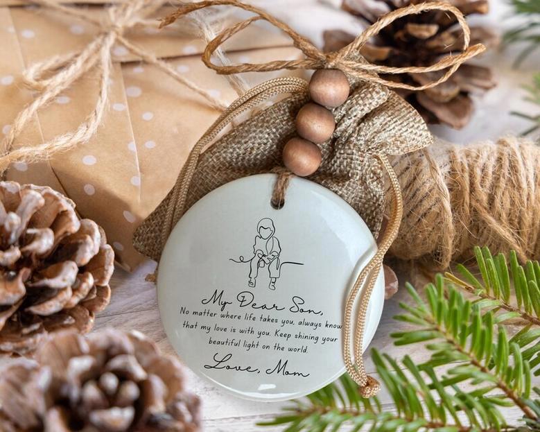 Heartfelt Mother Son Ornament - Personalized Christmas Gift For Son, Cherished Decor For Family Holiday