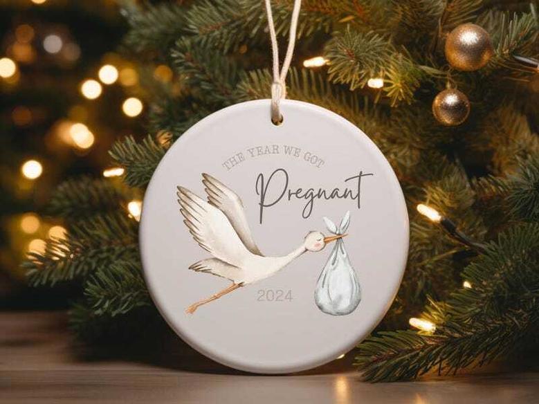 Thoughtful New Parents Gift - Personalized Ceramic Christmas Ornament With Baby Announcement