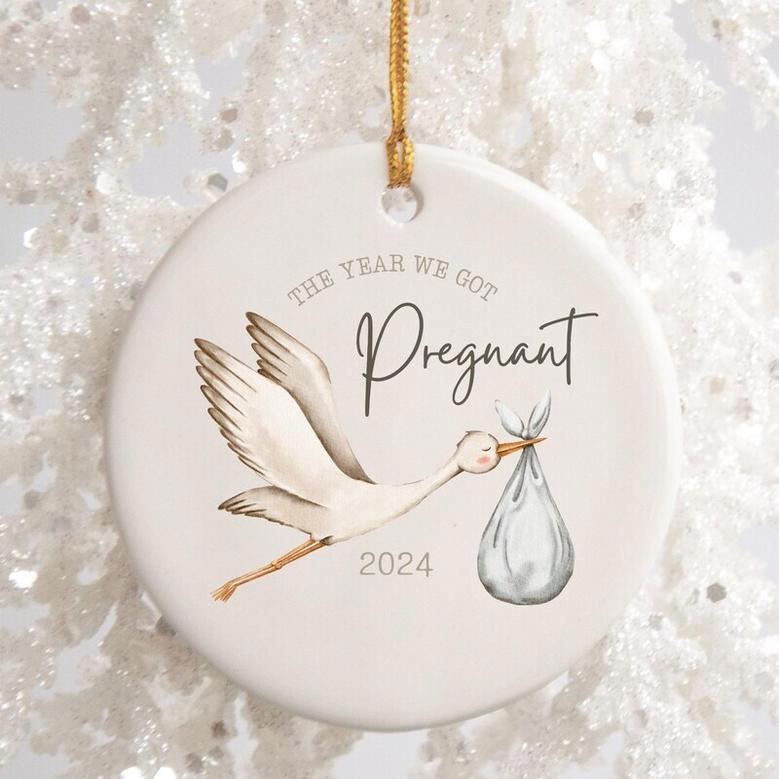 Thoughtful New Parents Gift - Personalized Ceramic Christmas Ornament With Baby Announcement