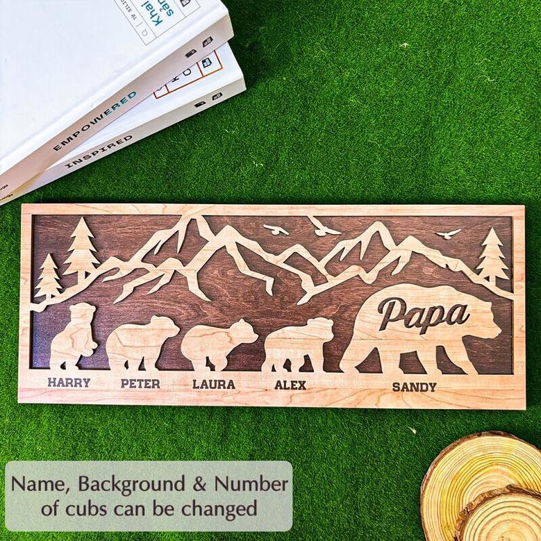 Heartfelt Personalized Papa Bear Wood Sign For Father's Day, Christmas, Birthday – Thoughtful Dad Home DéCor Gift