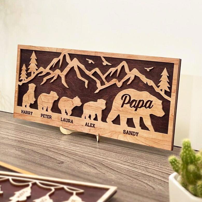 Heartfelt Personalized Papa Bear Wood Sign For Father's Day, Christmas, Birthday – Thoughtful Dad Home DéCor Gift