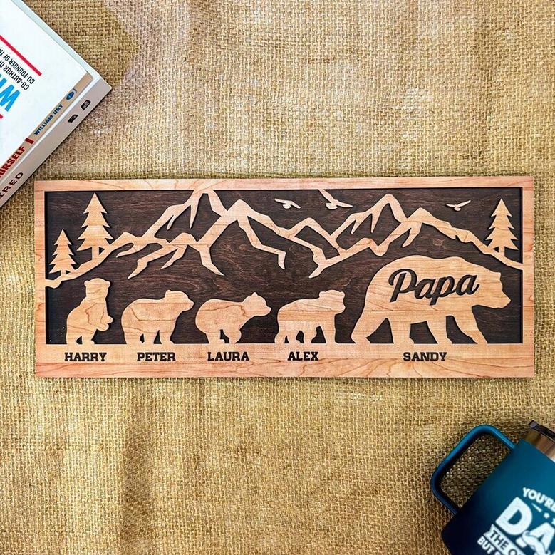 Heartfelt Personalized Papa Bear Wood Sign For Father's Day, Christmas, Birthday – Thoughtful Dad Home DéCor Gift