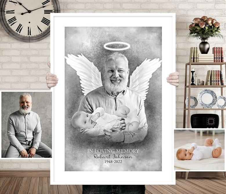 Personalized Memorial Canvas With Angel Wings For Grandfather Loss