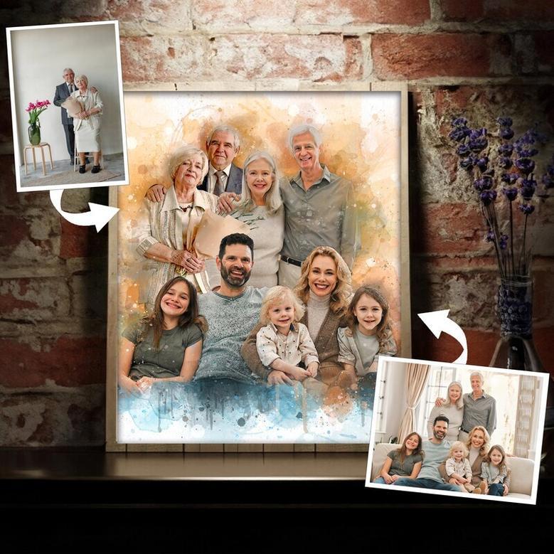 Custom Memorial Watercolor Family Canvas - Add Deceased Loved One Photo - Personalized Anniversary Gift