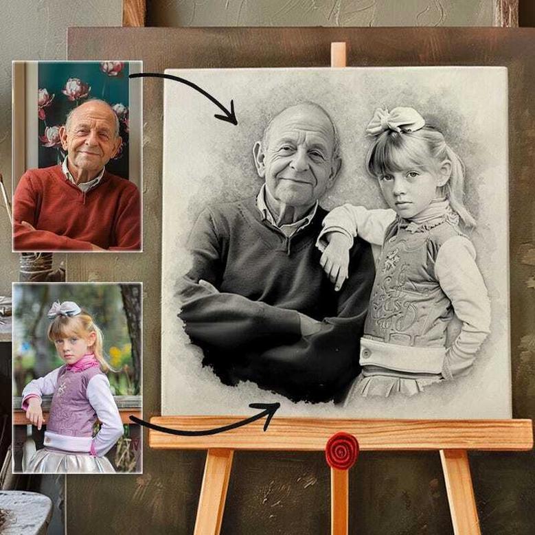 Add Loved One Canvas For Memorial - Charcoal Family Portrait Gift For Dad Mom Loss