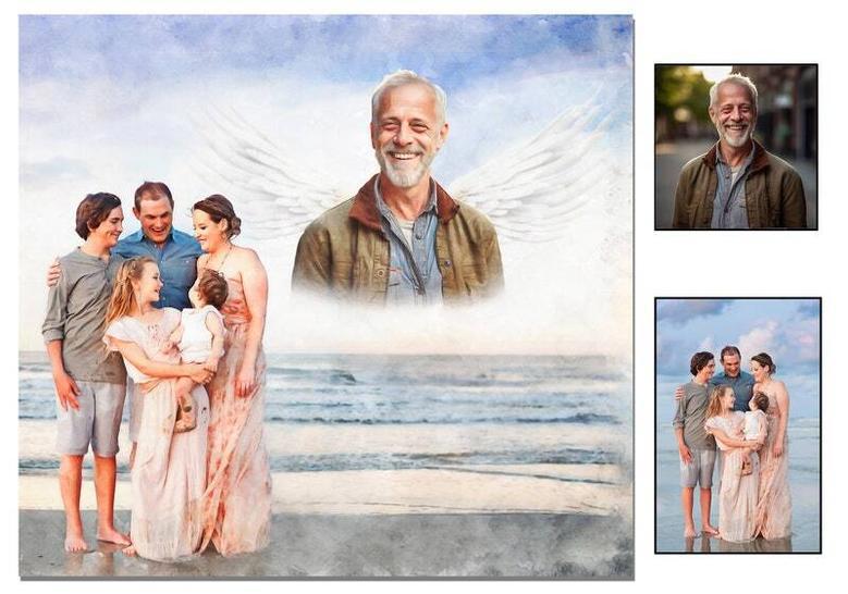 Personalized Canvas With Added Loved One Photo Angel Wings Design For Family Memorial