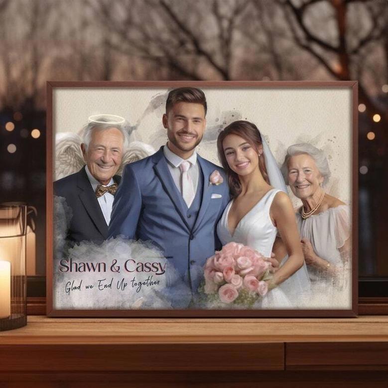 Custom Watercolor Family Portrait Canvas - Combine Photos Including Deceased Loved One for Memorial Tribute