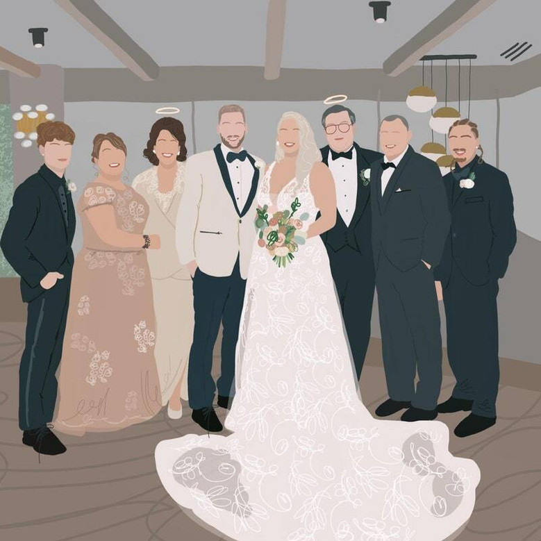 Custom Memorial Wedding Canvas Portrait for Bride & Parents