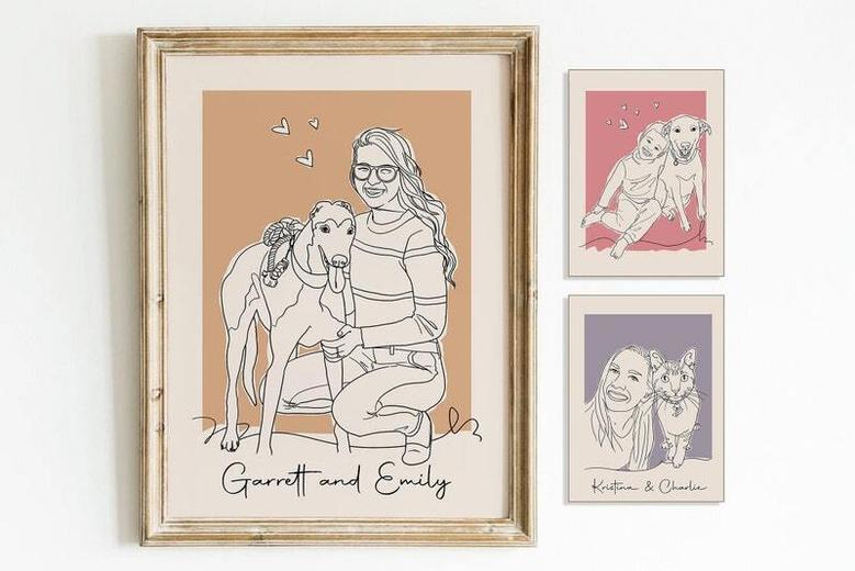 Personalized Line Art Dog Memorial Canvas For Dog Moms - Add Loved One's Photo To Commemorate Loss