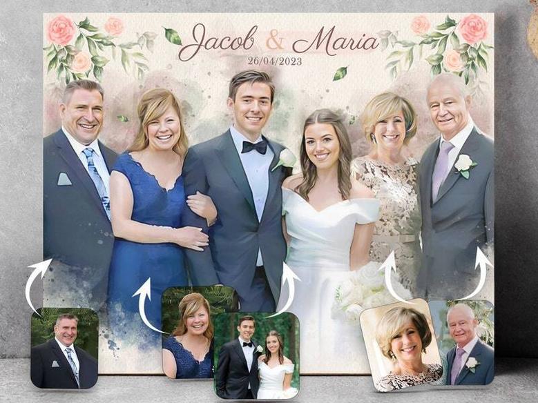 Personalized Wedding Canvas - Add Loved One Photo Watercolor Portrait, Memorial Art With Parents, Thoughtful Sympathy Gift