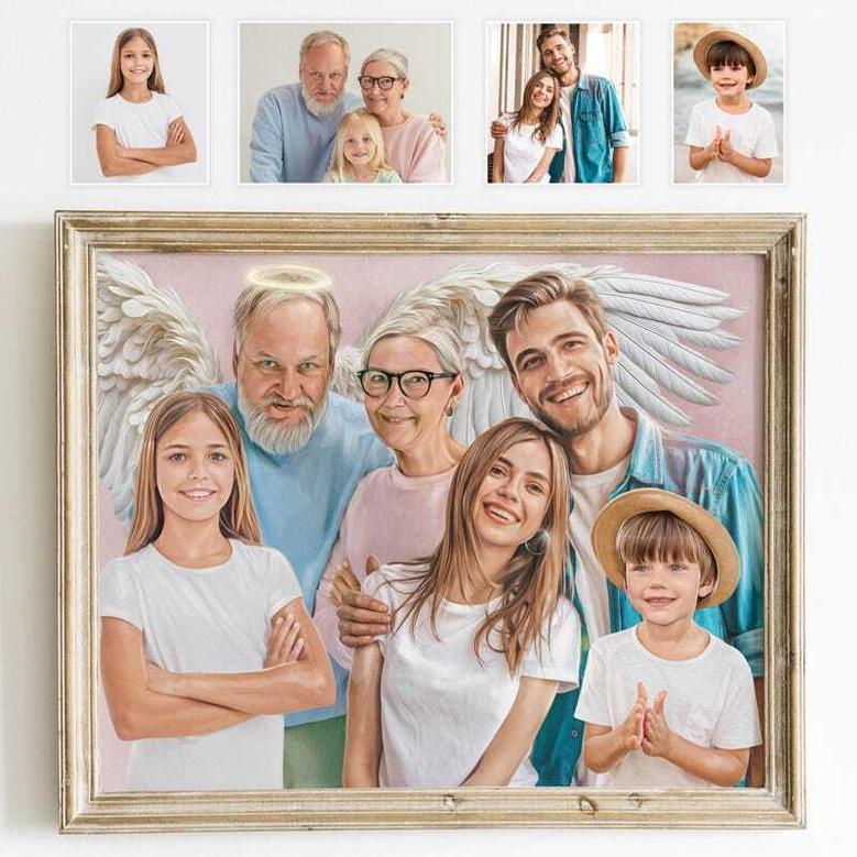 Memorial Canvas Art With Halo & Wings - Personalized Deceased Loved One Photo Gift For Family