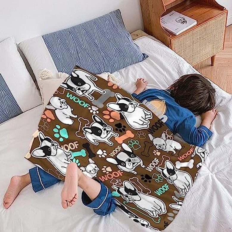 Soft Fleece French Bulldog Throw Blanket For Pet Lovers Kid Boy Girl Cozy And Lightweight For Couch Or Travel