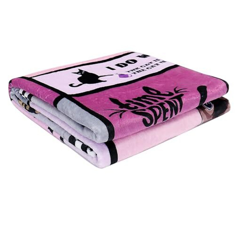 Cozy Funny Cat Flannel Fleece Blanket - Ideal Gifts For Women And Girls, Cat-Themed Decor For Bed, Chair, Couch