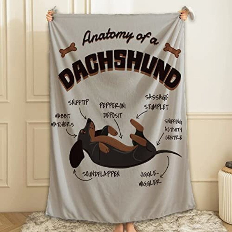 Personalized Dachshund Fleece Blanket For Kids - Soft Funny Dog Throw For Bed And Sofa
